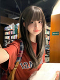 with Wig Bangs Brown Straight 55CM Tea/Light Black