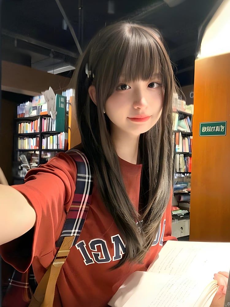 with Wig Bangs Brown Straight 55CM Tea/Light Black