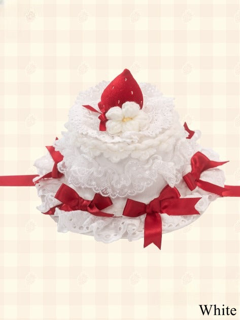 White/Pink/Red/Blue Lace Strawberry Decoration Lolita Cake Mini with Hat and