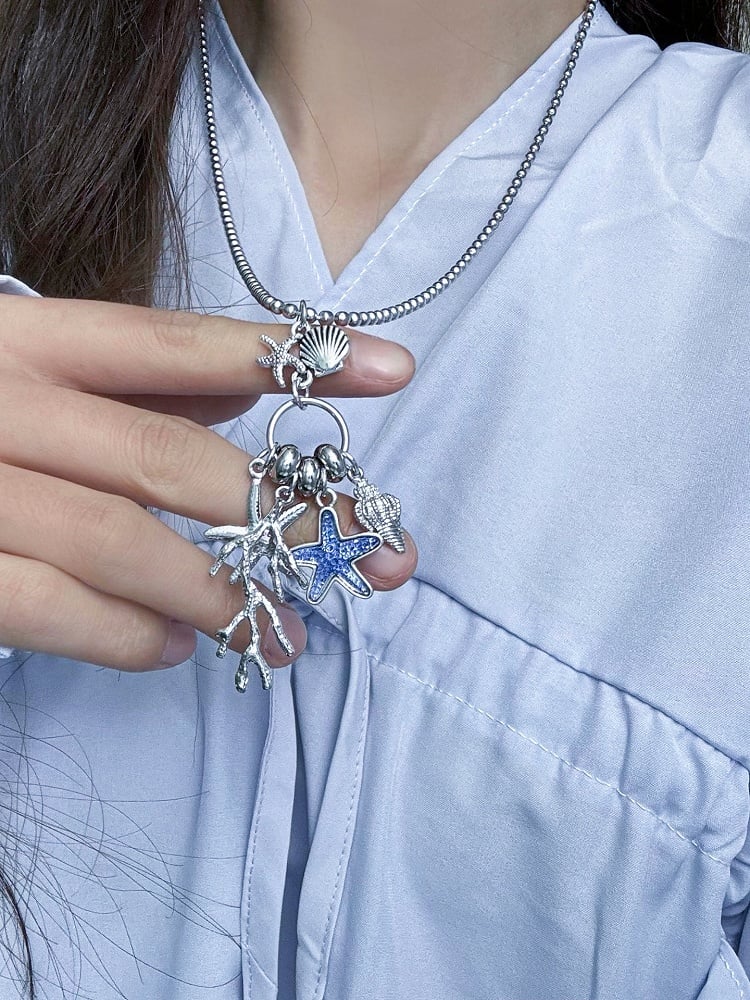 ブルーコーラルペンダント ヒトデネックレス Y2K ビタースイート＆コンク