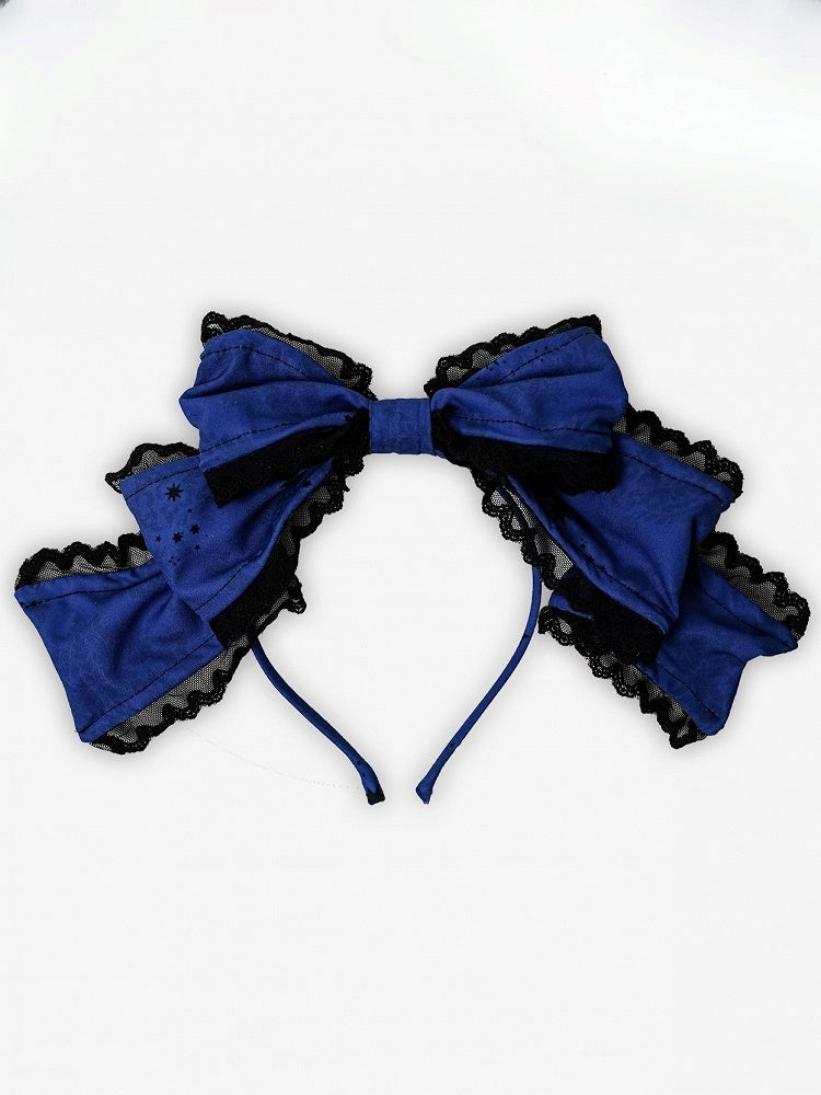 Bow Trim Lolita KC Gothic Black Blue/Purple/Green/Red with Lace