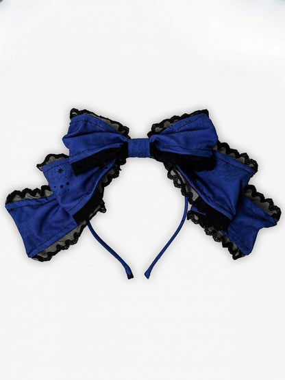 Bow Trim Lolita KC Gothic Black Blue/Purple/Green/Red with Lace