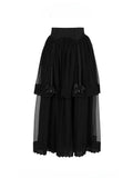 Gothic Tulle Bow with Skirt Details Lolita Layered Black