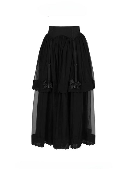 Gothic Tulle Bow with Skirt Details Lolita Layered Black