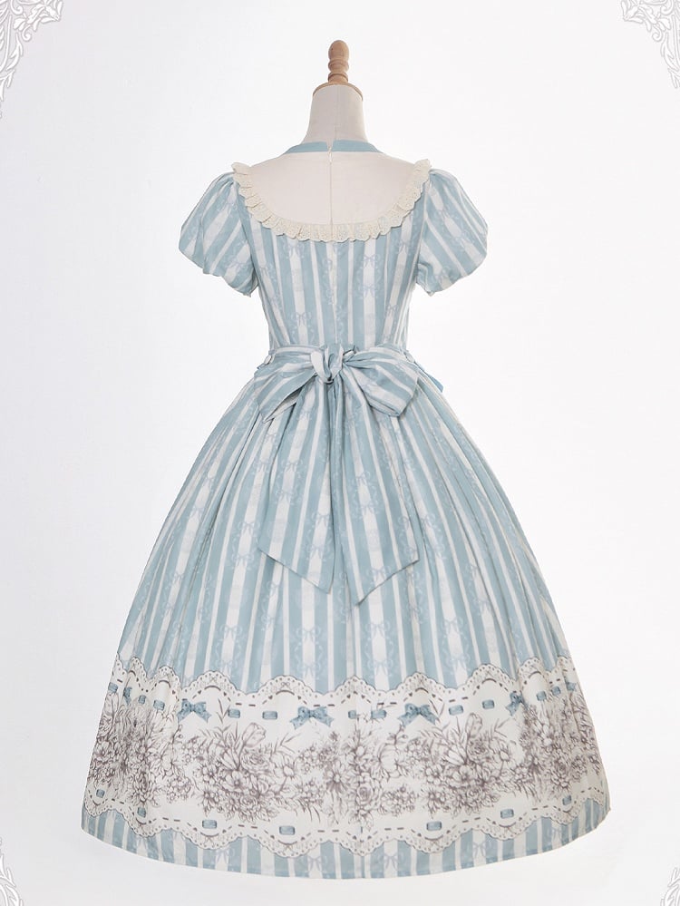 Embroidery One Bodice Piece Blue Floral Striped Classic and Bowknot Version Lolita Pattern Long