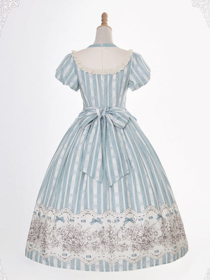 Embroidery One Bodice Piece Blue Floral Striped Classic and Bowknot Version Lolita Pattern Long