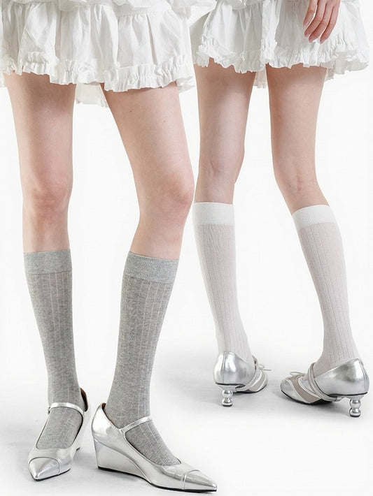 4 Colors Solid Minimalist Ribbed Calf Socks - ModaSwings