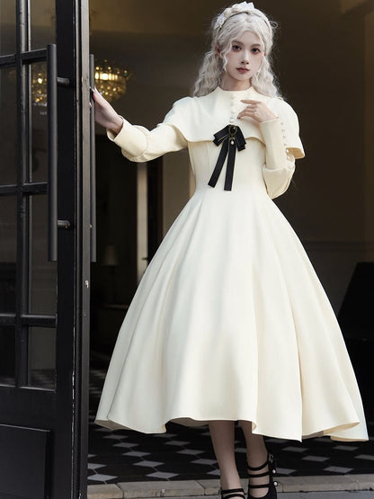 Beiges Cape Elegantes Langarmkleid Lolitakleid