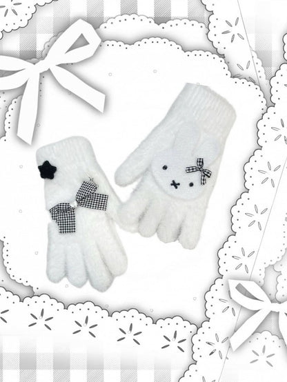 Cute and Miffy Gloves Pattern Plush Star Black/White with