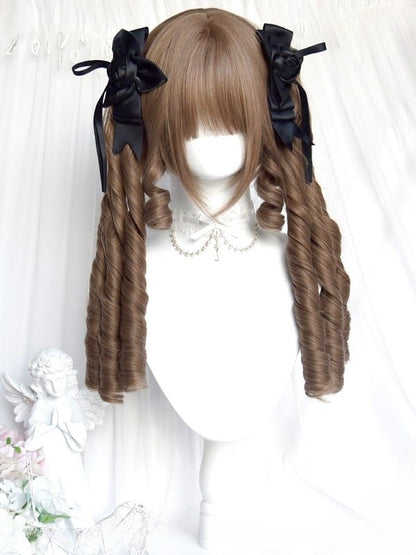 ダブルカーリーウィッグ ストレート ブラウン クロー+ローマン 25cm 45cm クリップ付き フルポニーテール 前髪 ショート