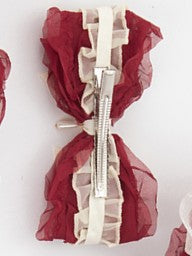 Beige Bow Red Charm Hairclip with Bead shaped Ruffled Lolita Sweet Droplet