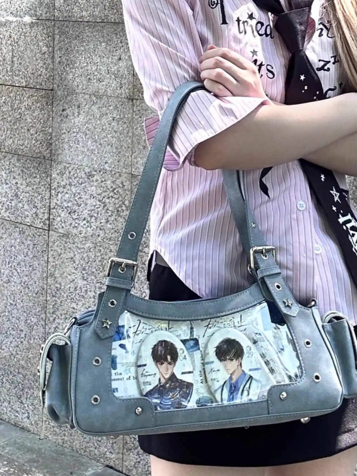 Mit Charm PU Umhängetasche Star Blue Ita Y2K