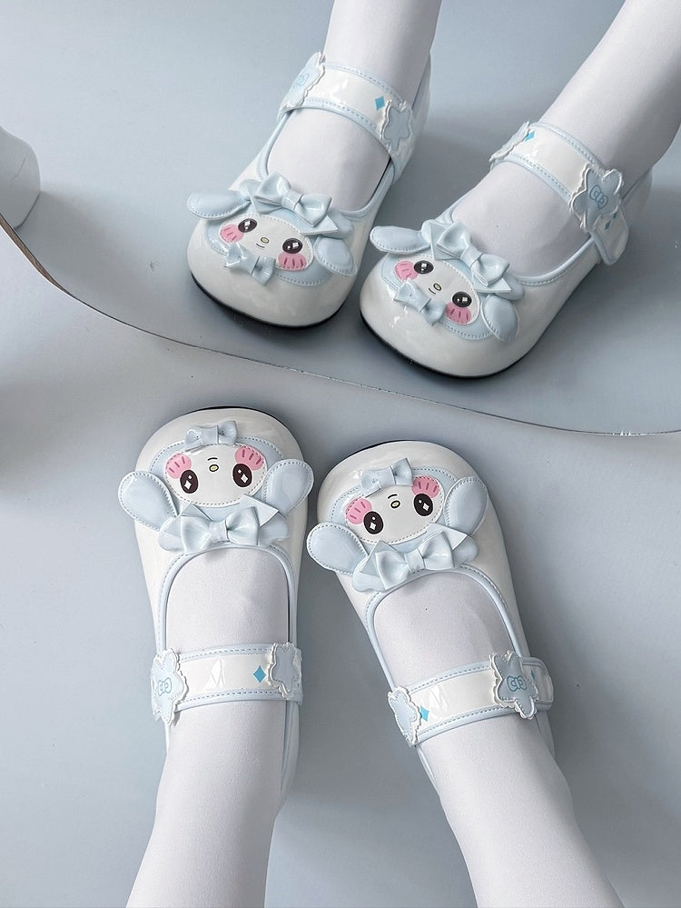 Charming in Lolita Sweet Sky Velcro Closure Blue Low-heel Bows Janes Mary Floral