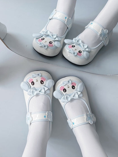 Charming in Lolita Sweet Sky Velcro Closure Blue Low-heel Bows Janes Mary Floral