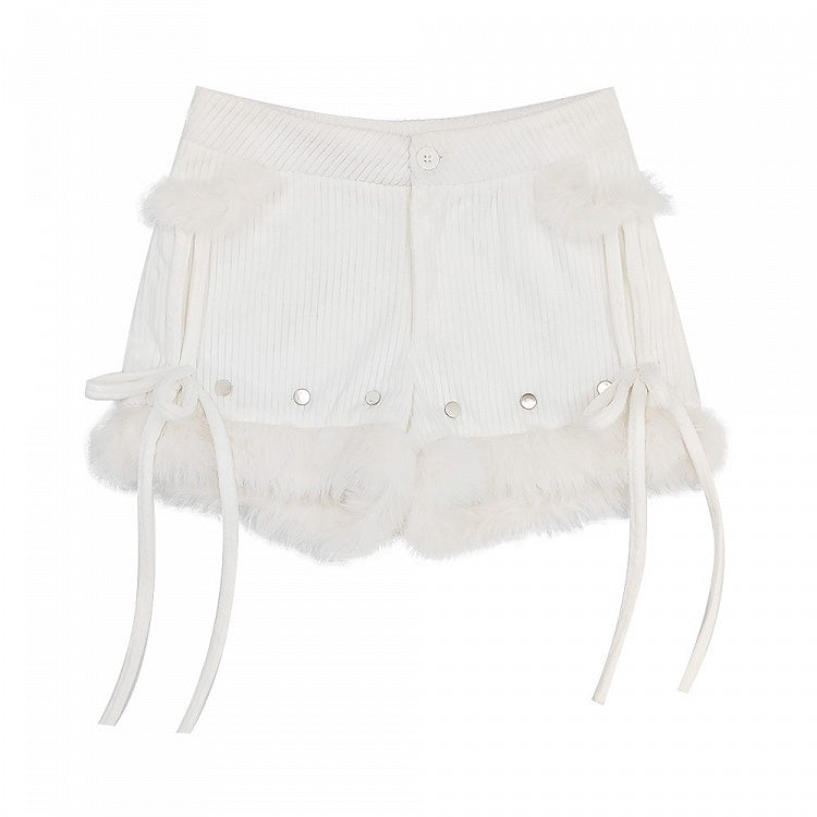 Bow Low Decoration Shorts Rise Knotted - in Black/White Bittersweet Corduroy