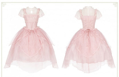 Pink Boned Waist Chinoiserie Lolita OP Dress - With PUJI