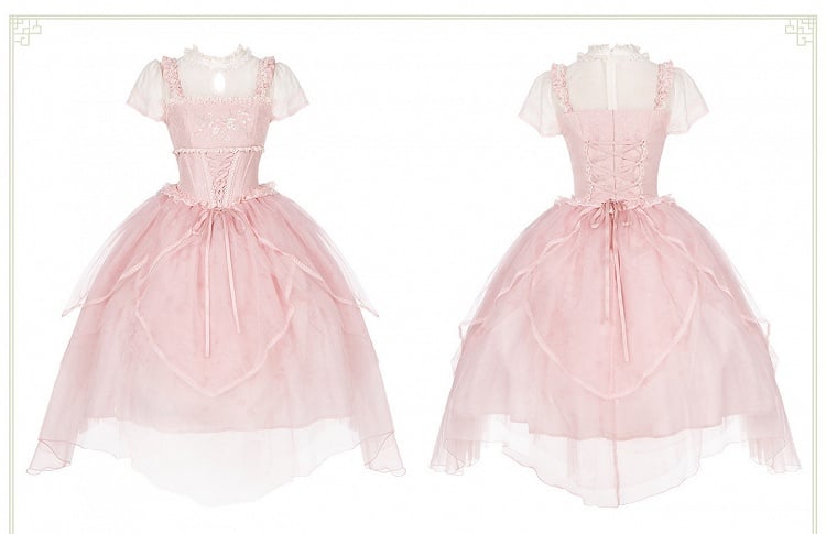 Pink Peach Blossom Chinoiserie Lolita OP Dress & Hairclips Set - With PUJI