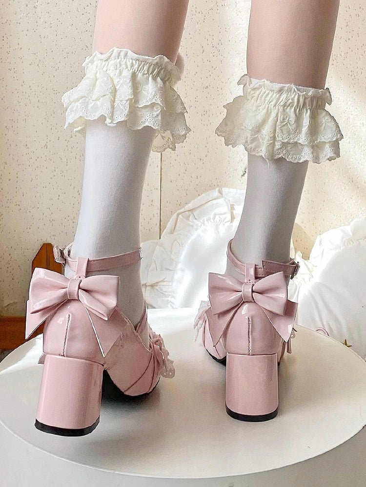 Jane Block Mid Lolita Pink Straps Heel Crisscross in Sweet - Shoes Mary
