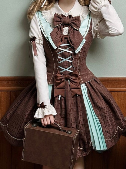 Scoop Scalloped Dress Chocolate Sweet Mint Hem with Lolita Neckline Edge Green