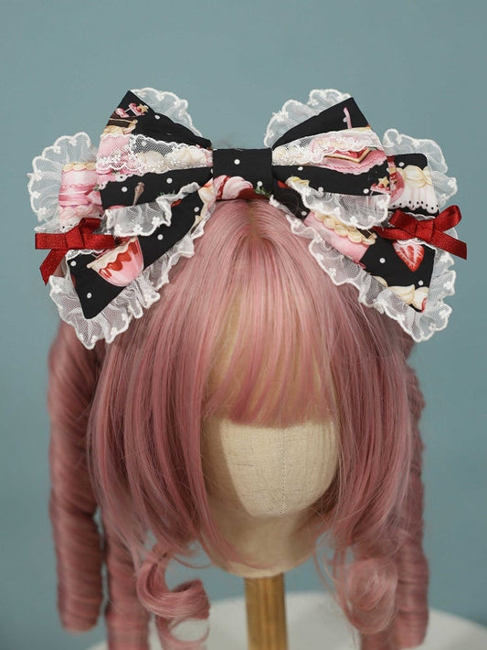 Strawberry KC Red Black Pink with / Sweet Lolita Print Bowknot