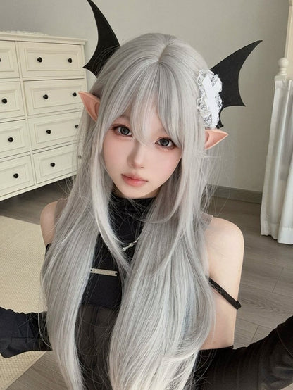 White 85cm Long Straight Full Bangs Wig - Alice Garden