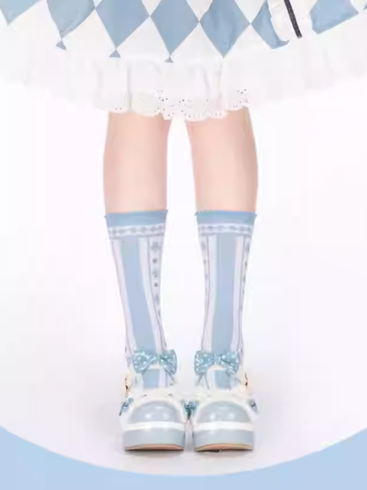 Alice in Wonderland Vibes Blue Ruffled Cuff Calf Socks