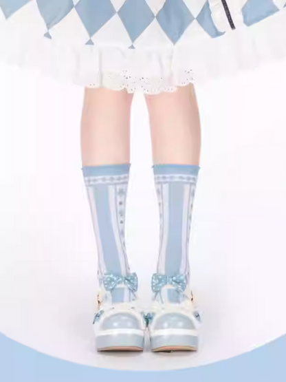 Alice in Wonderland Vibes Blue Ruffled Cuff Calf Socks