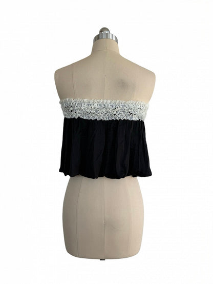 Gothic Black Strapless Bubble Hem Top with Lace Trim Accents - Damn Girl