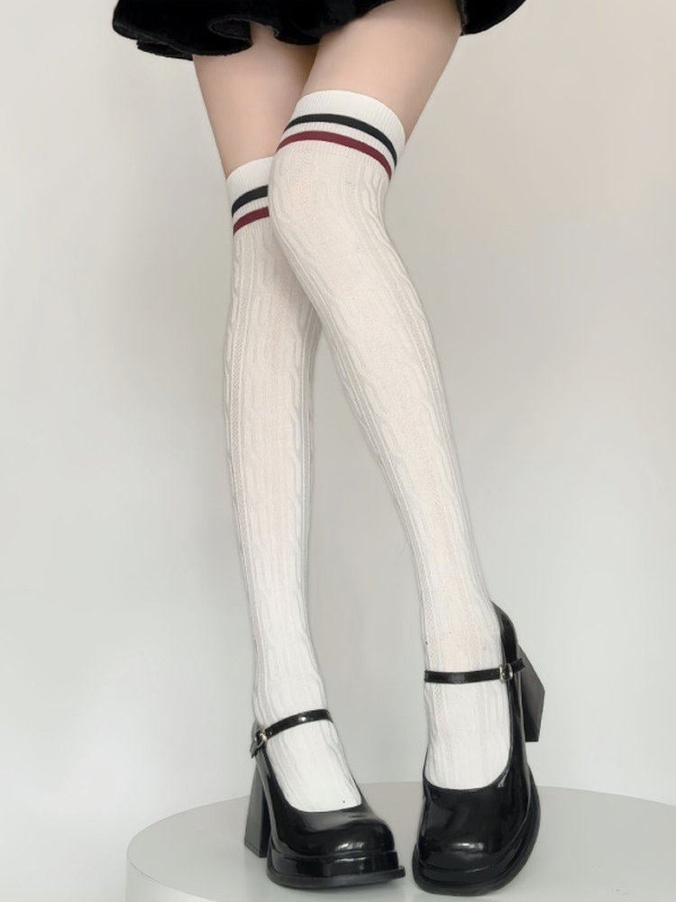 Striped Stockings Colors) (2 Preppy Cable-Knit