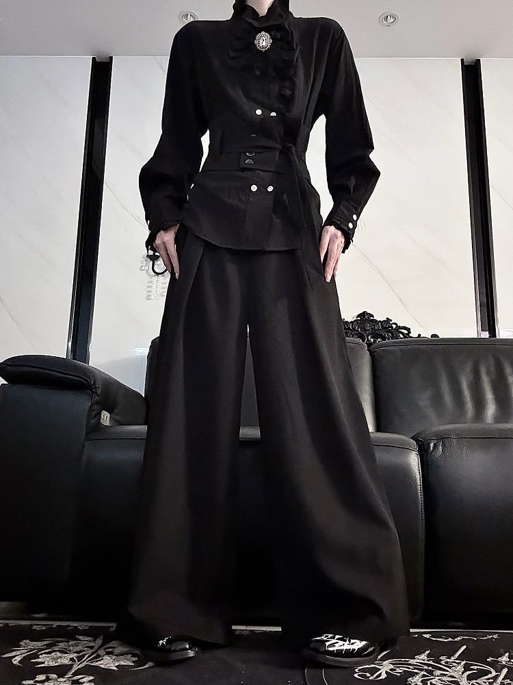 Black Corset Elegant Wide-leg Pants with Detachable