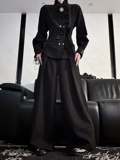 Black Corset Elegant Wide-leg Pants with Detachable
