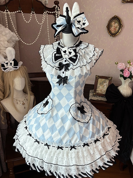 Alice in Wonderland Vibes Bunny Ears KC Blue Diamond Big Bow