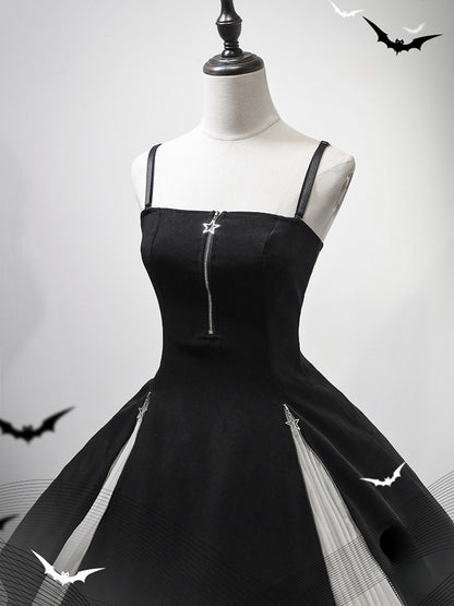 Taille Dünne Schulter Lolita Träger Gothic Fit Slim Kleid Schwarz