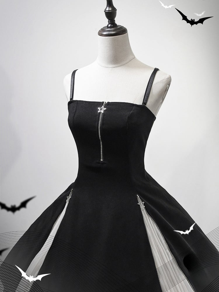 Schulterpullover Taille Schwarzer schmaler Rock Gothic Kleid Träger Dünn Fit Lolita