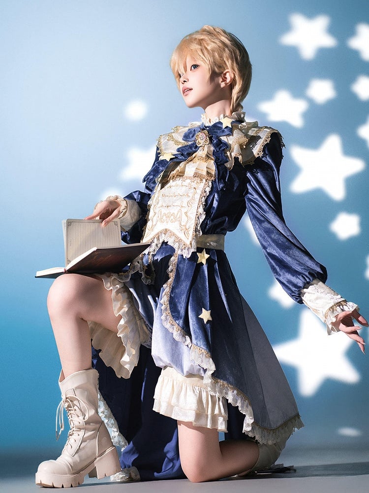 Ouji Accents Velvet Star Shimmering + Top Bloomer Shorts with Lolita Blue Split-Tail