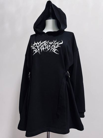 Schnalle Jirai verziert schwarz Hoodie Stickerei Details Kei