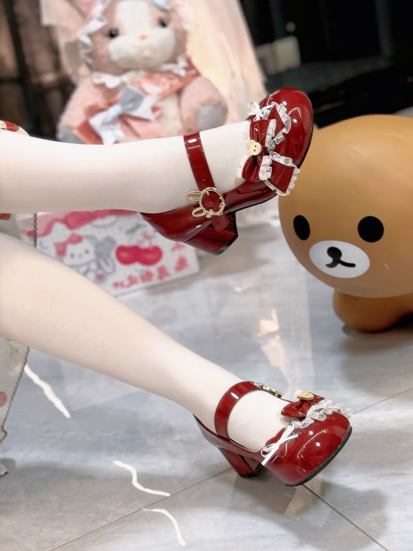 Wine Red Bunny Snap Mary Jane Shoes by Cherry Bunny