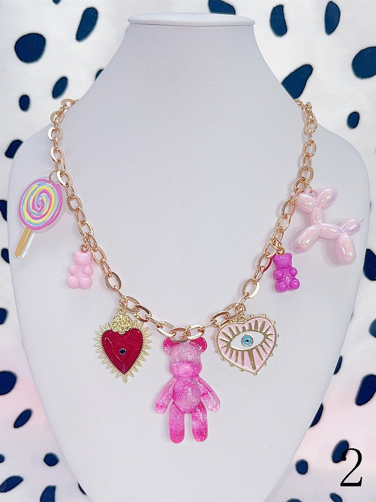 Golden Eye Necklace Y2K Candy Dog Heart Bear Starfish/Evil Chain Balloon With Charms