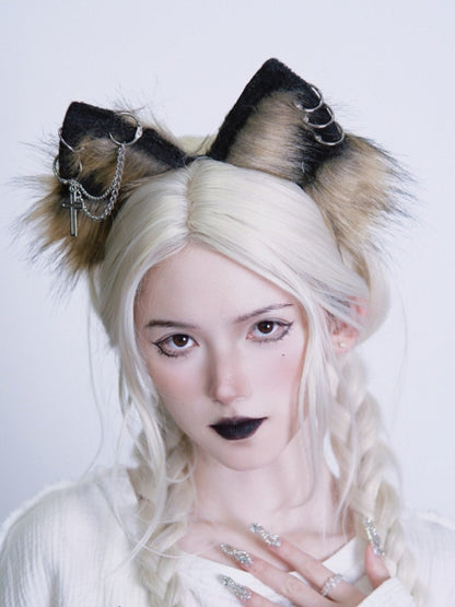 Yellow & Black Gothic Cross Wolf Ear KC with Chain - Strange Sugar