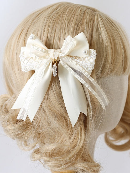 Charm Hairclip Beige Cute With Elegant Heart Bowknot