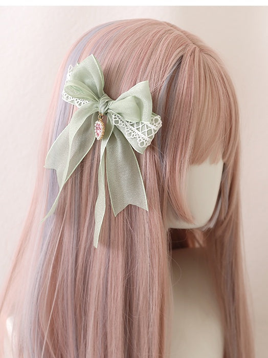 With Charm Bowknot Pink Hairclip Heart Lolita Sweet Green