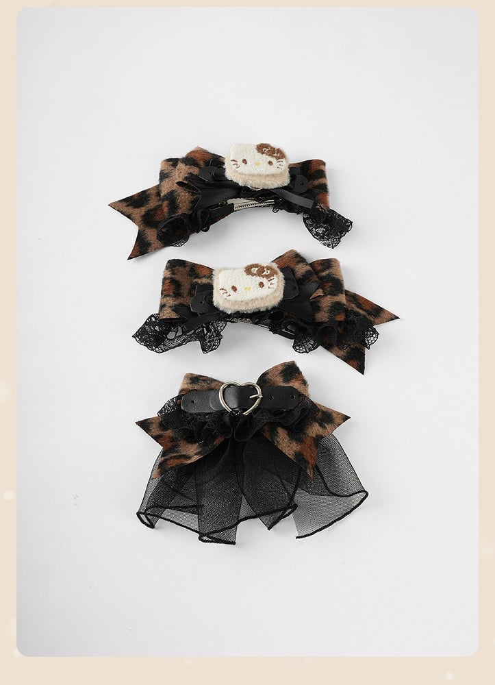 Coffee Leopard Big Bowand Buckle Lace Hairclip