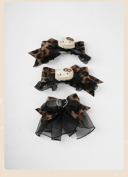 Coffee Leopard Big Bowand Buckle Lace Hairclip