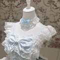 Bow Lace Choker in Blue or Pink with Beaded Chain Accent - White Sugar Girl