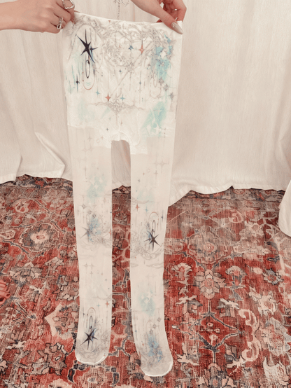 Star White Print Tights
