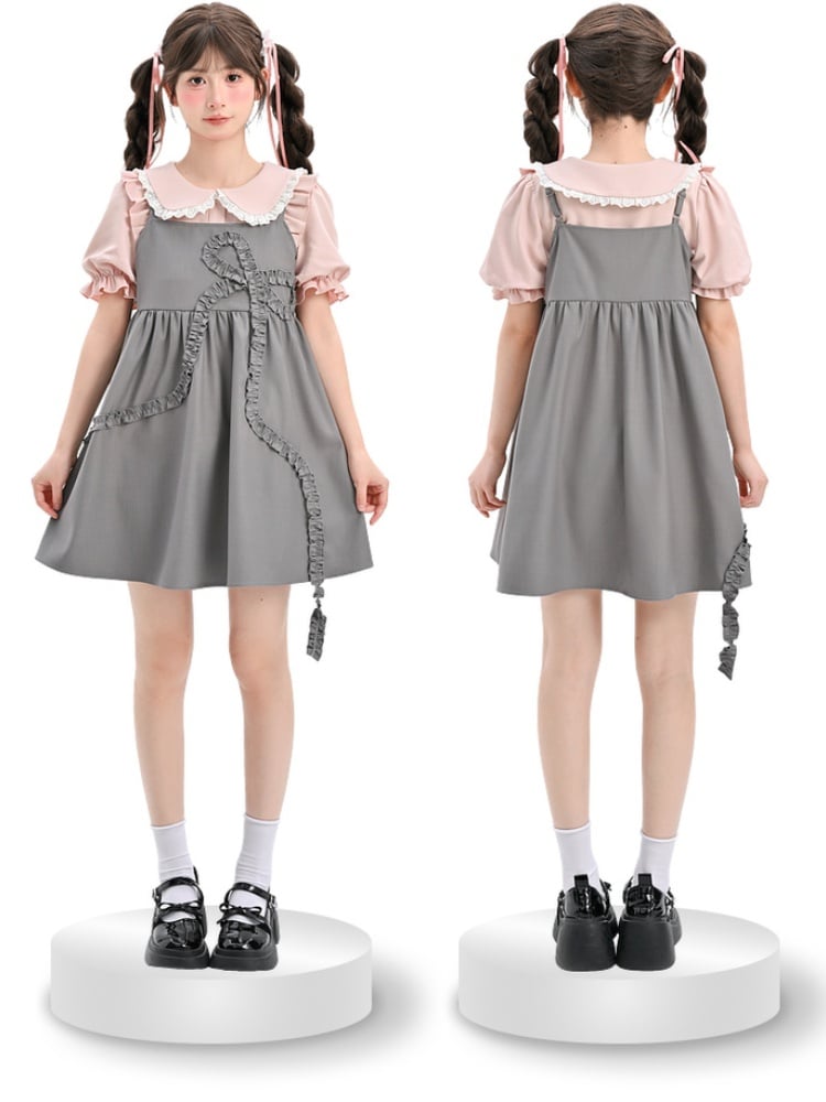 Slip-Kleid, locker, grau, großes Rüschen-Schleifen-Design