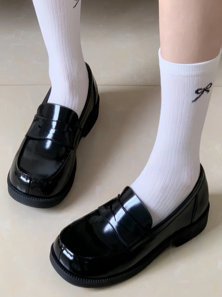 Preppy JK with Square Slip-in Design Toe Heels Low Style Black Fit