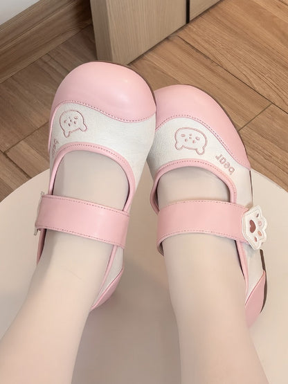 Low-heel Sweet Pink Lolita Shoes with Bear Paw Details