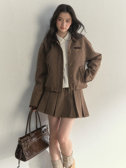 Jacket Retro Houndstooth Double-Sided Brown