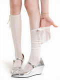 Striped Calf Socks with White Bowknot - ModaSwings